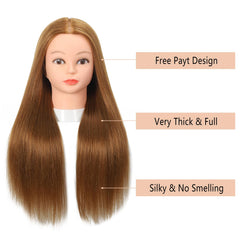 Opini mannequin head showcasing 27 light brown color for natural-looking demos.