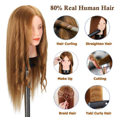 Opini mannequin head with full-density hair for braiding and styling practice.