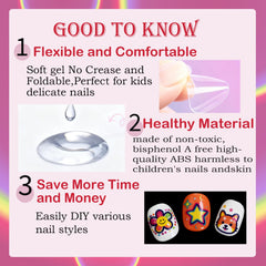 OPkssnails clear full cover kid nails showing safe, long lasting designs