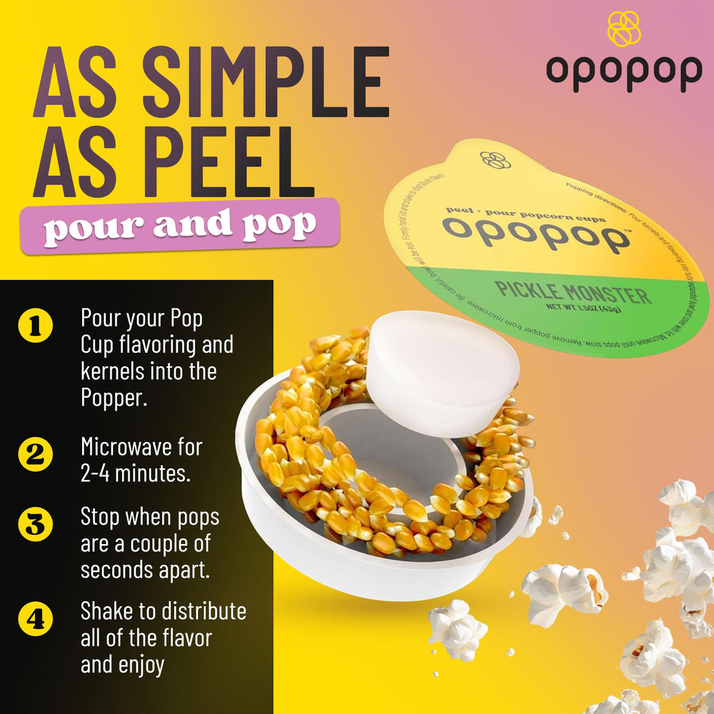 OPOPOP gluten-free, non-GMO ingredients highlighted in the cup.