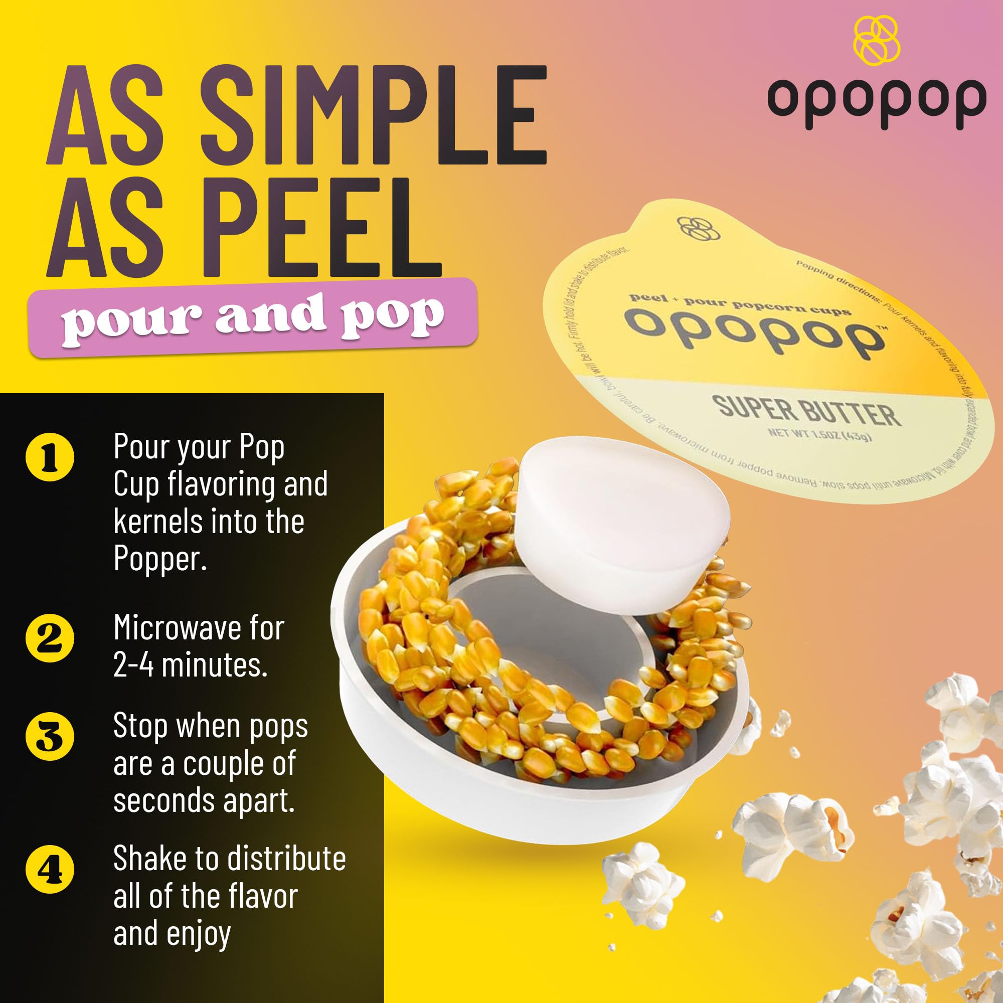 Opopop microwave pop cups in action delivering fluffy popcorn