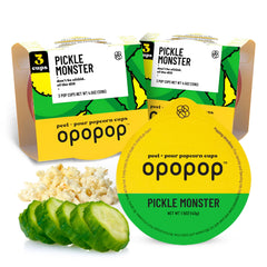 OPOPOP Pickle Monster pop cups 6-pack ready for quick snacking.
