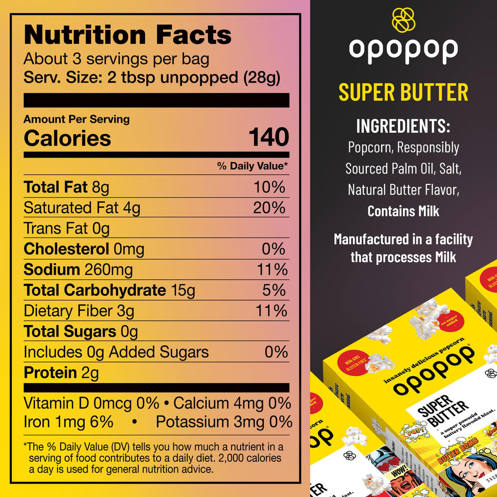 Opopop packaging close-up showing gluten-free and non-GMO ingredients