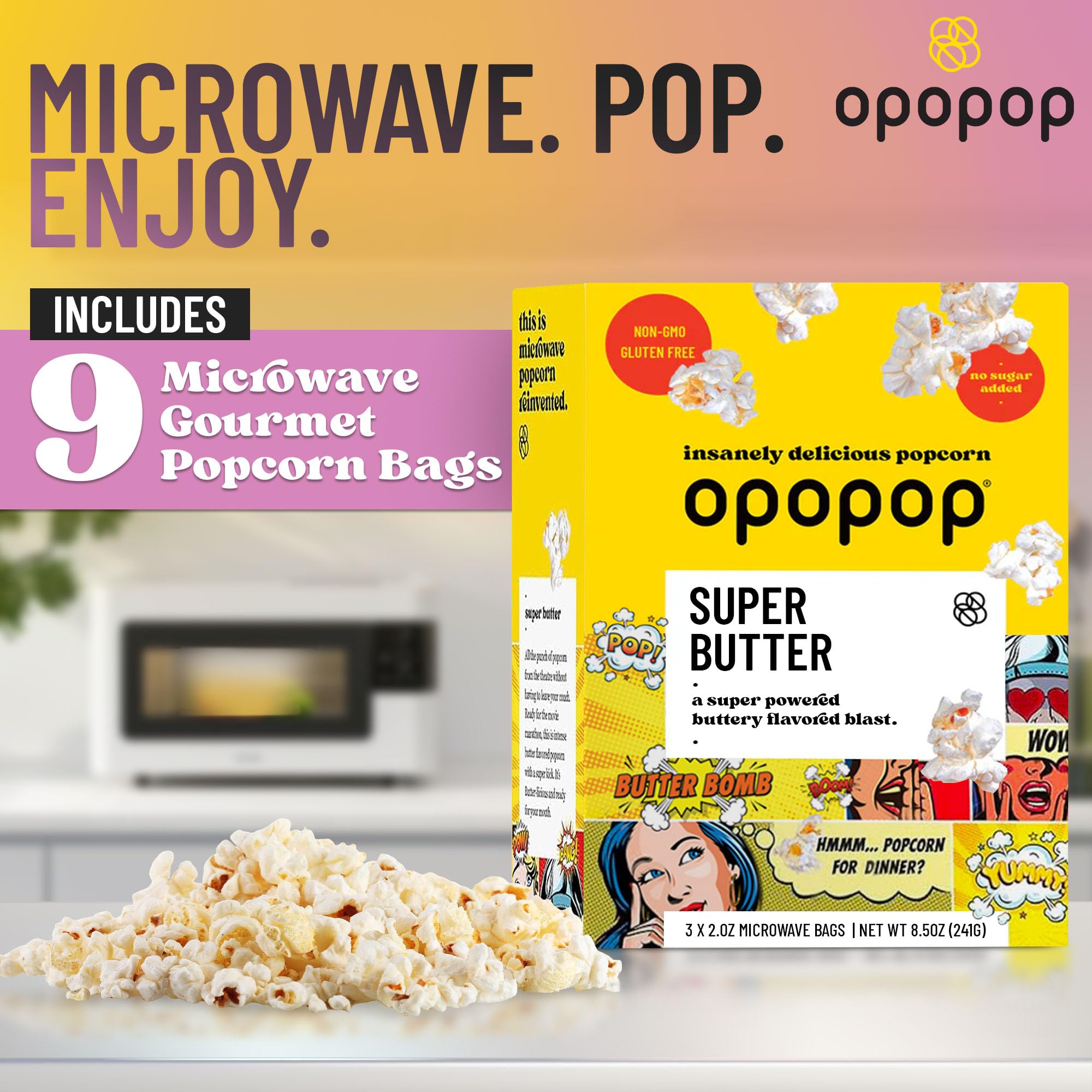 Opopop Super Butter on a kitchen counter, ready to serve
