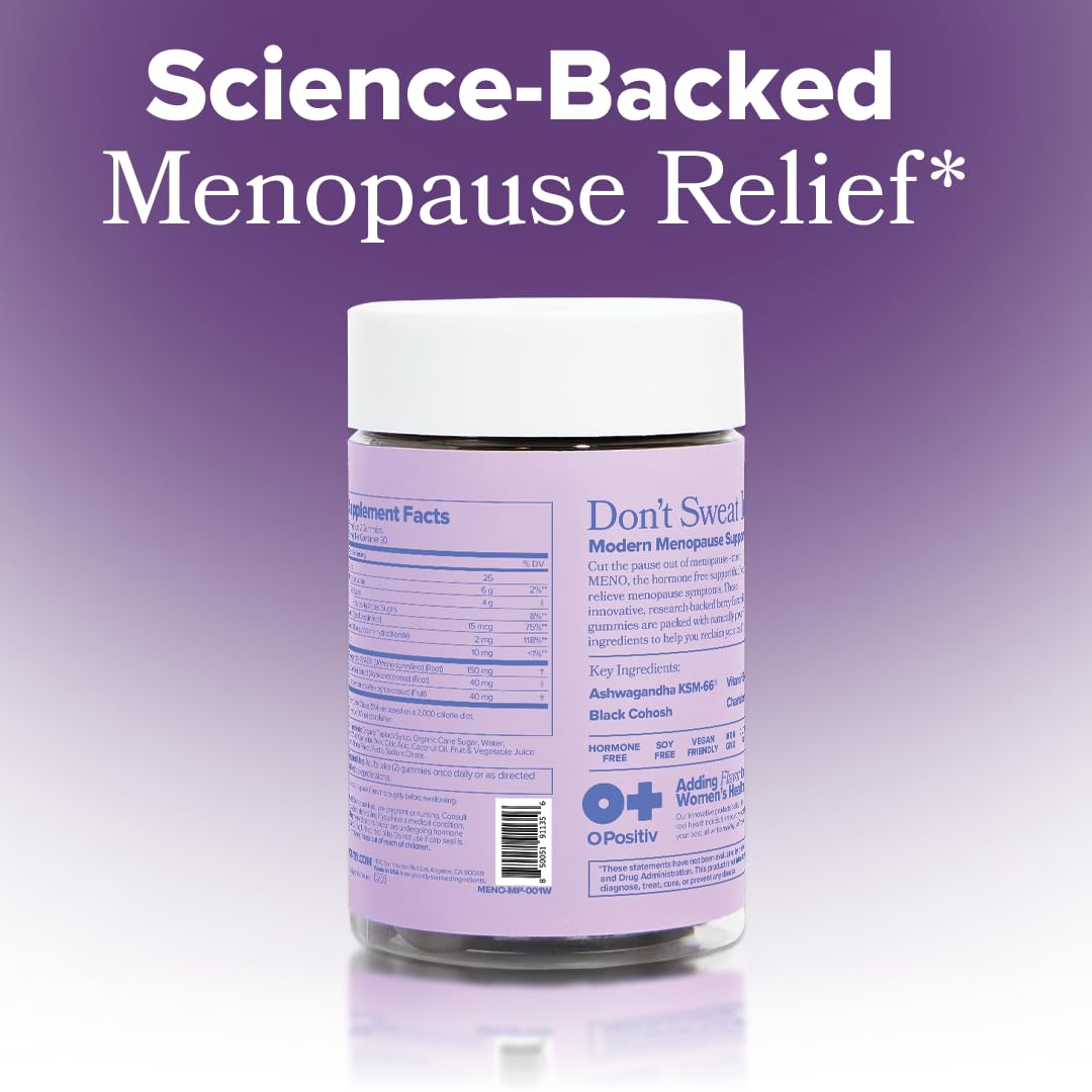 O Positiv MENO packaging on nightstand suggesting sleep support
