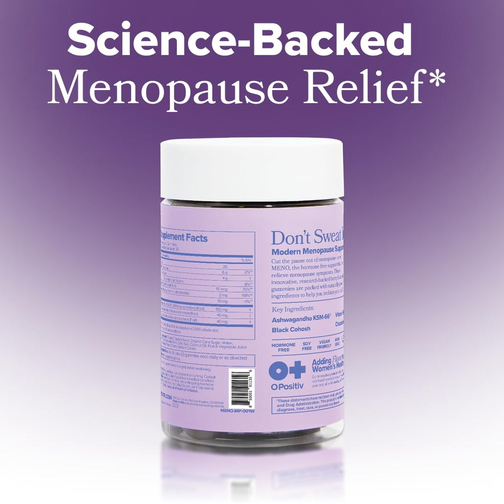 O Positiv MENO packaging on nightstand suggesting sleep support