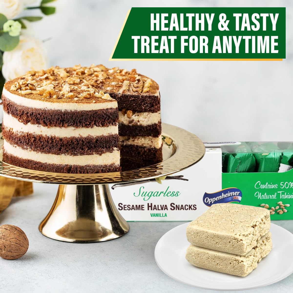 Oppenheimer USA Sugarless Halva Vanilla bar 11-pack display for sharing