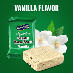 Oppenheimer USA Sugarless Halva Vanilla bar melt-in-mouth closeup