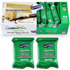 Oppenheimer USA Sugarless Halva Vanilla bar pack back with kosher certification and vegan labeling