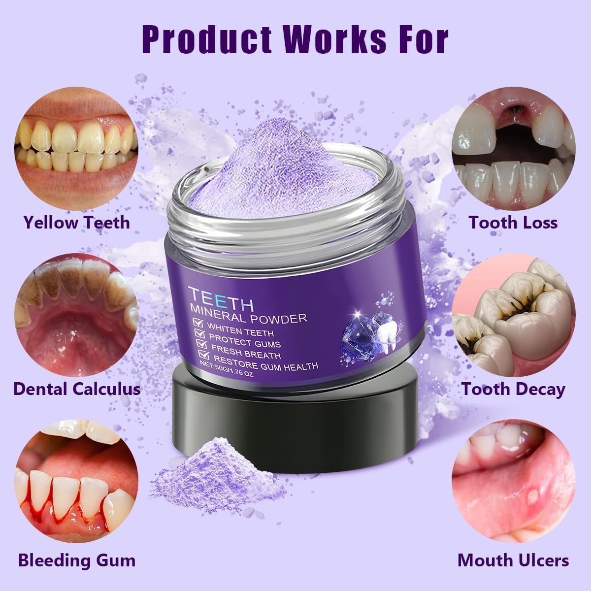 Oprtuisi Tooth Mineral Powder texture closeup shows fine grains for remineralization.