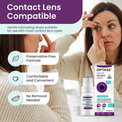 Optase Dry Eye Intense Drops with contact lens compatibility for clear wear.