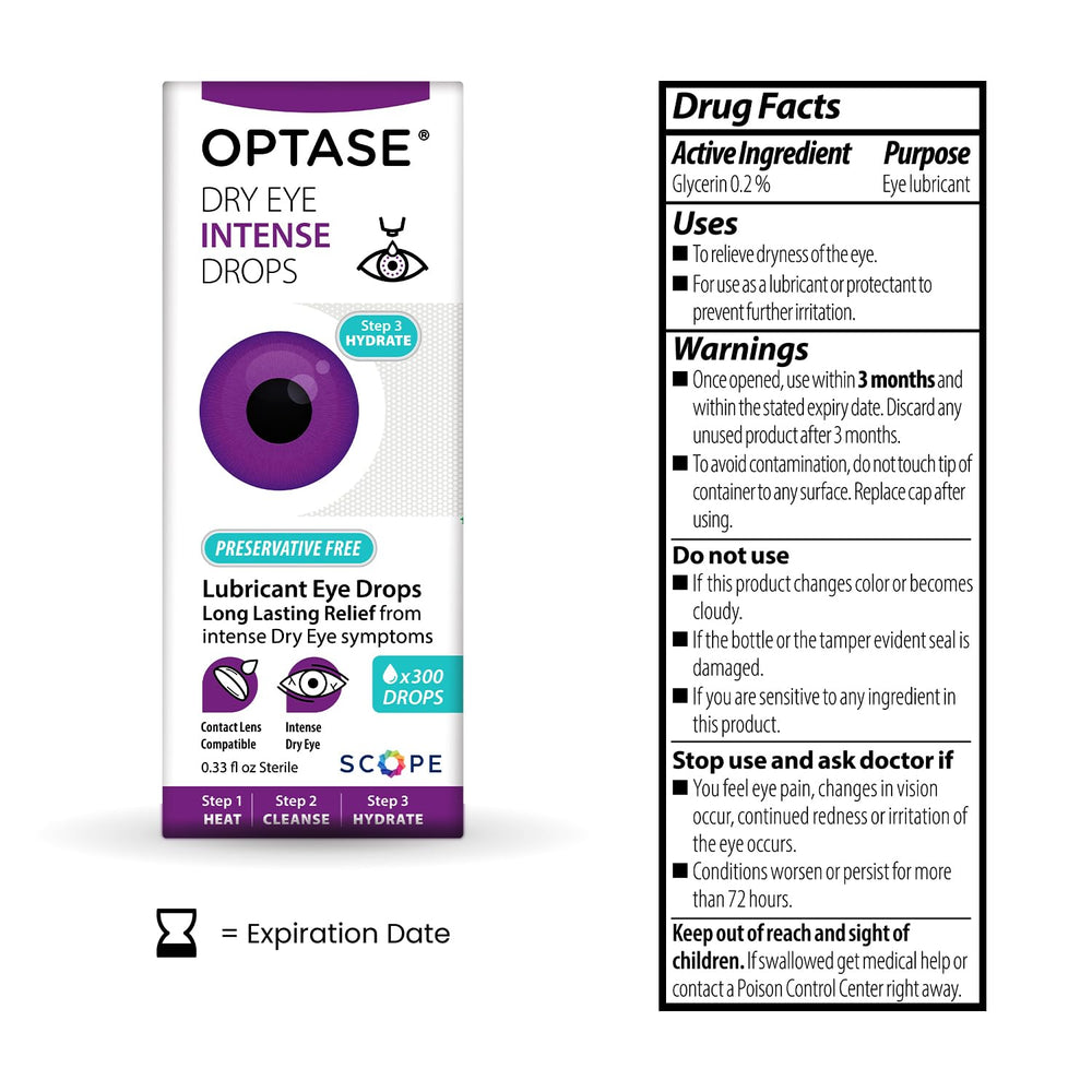Optase Dry Eye Intense Drops preservative-free formula delivering gentle lubrication.