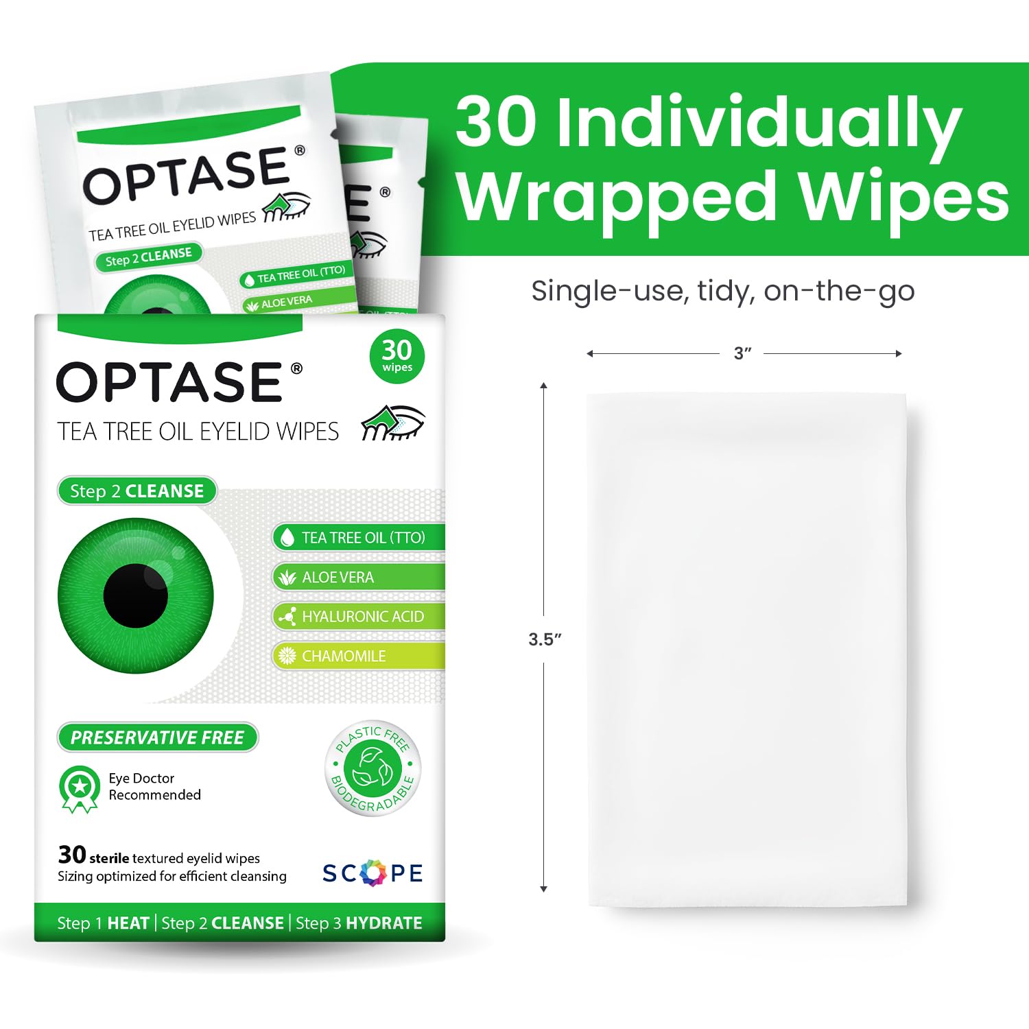 Optase Eye Care System branding indicating a comprehensive hygiene approach.