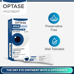Optase HYLO Night Eye Ointment bedtime-use shows compact packaging