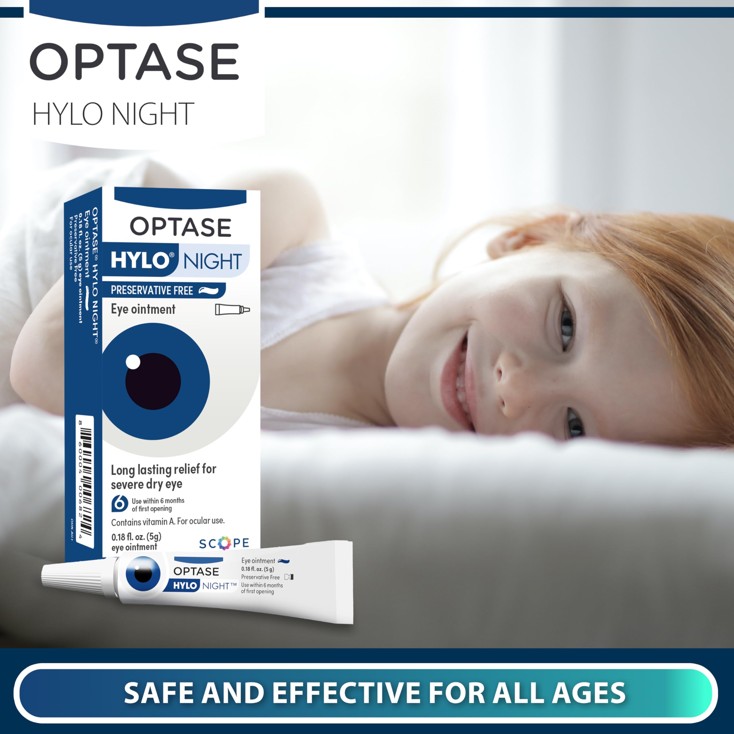 Optase HYLO Night Eye Ointment cap and packaging ready for night routine