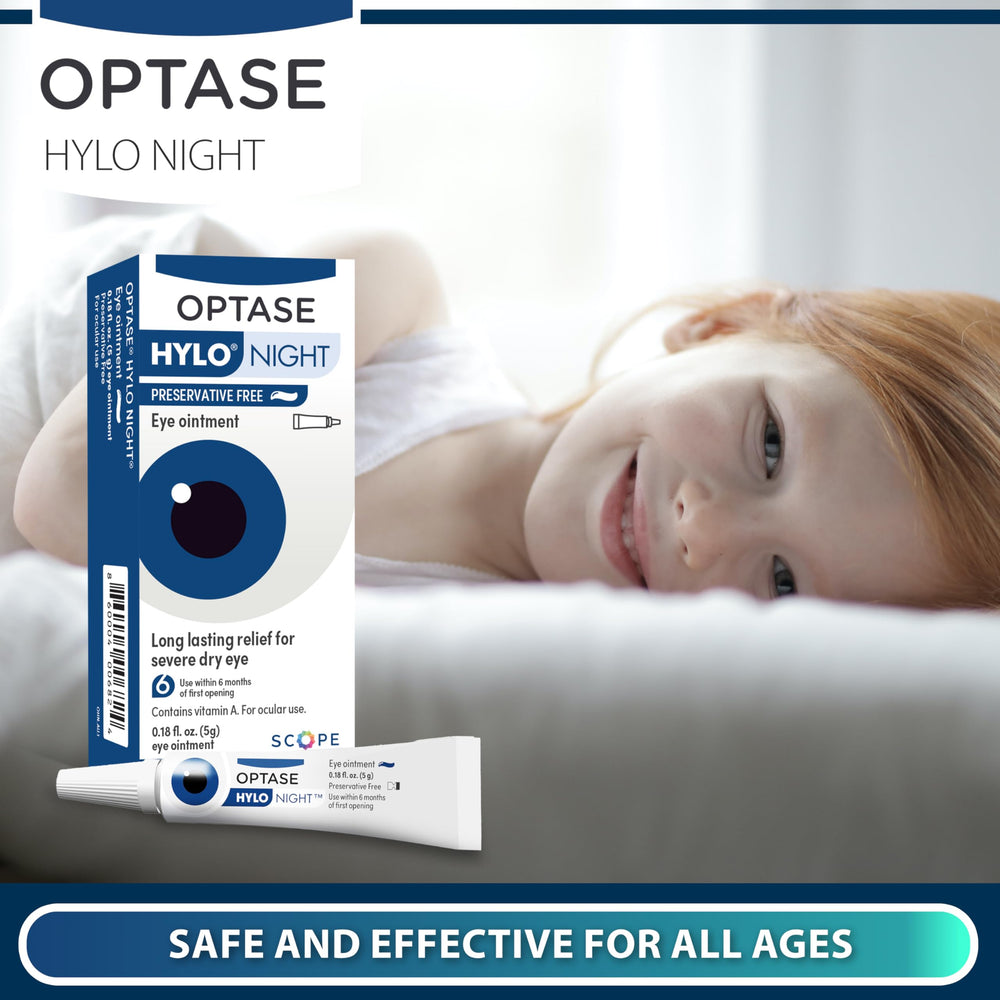 Optase HYLO Night Eye Ointment cap and packaging ready for night routine