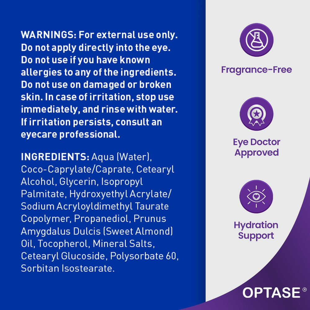 Optase LIFE Sensitive Eye cream applied to the under-eye area for gentle moisture