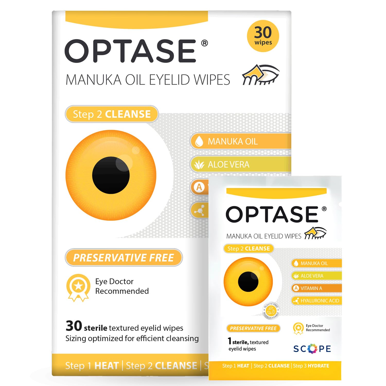 Optase Manuka Oil Eyelid Wipes pack for daily eyelid cleansing.