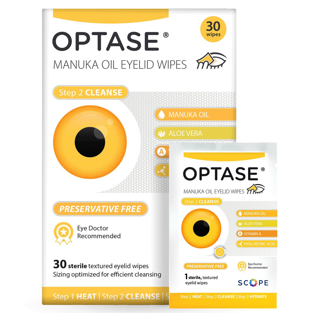 Optase Manuka Oil Eyelid Wipes pack for daily eyelid cleansing.