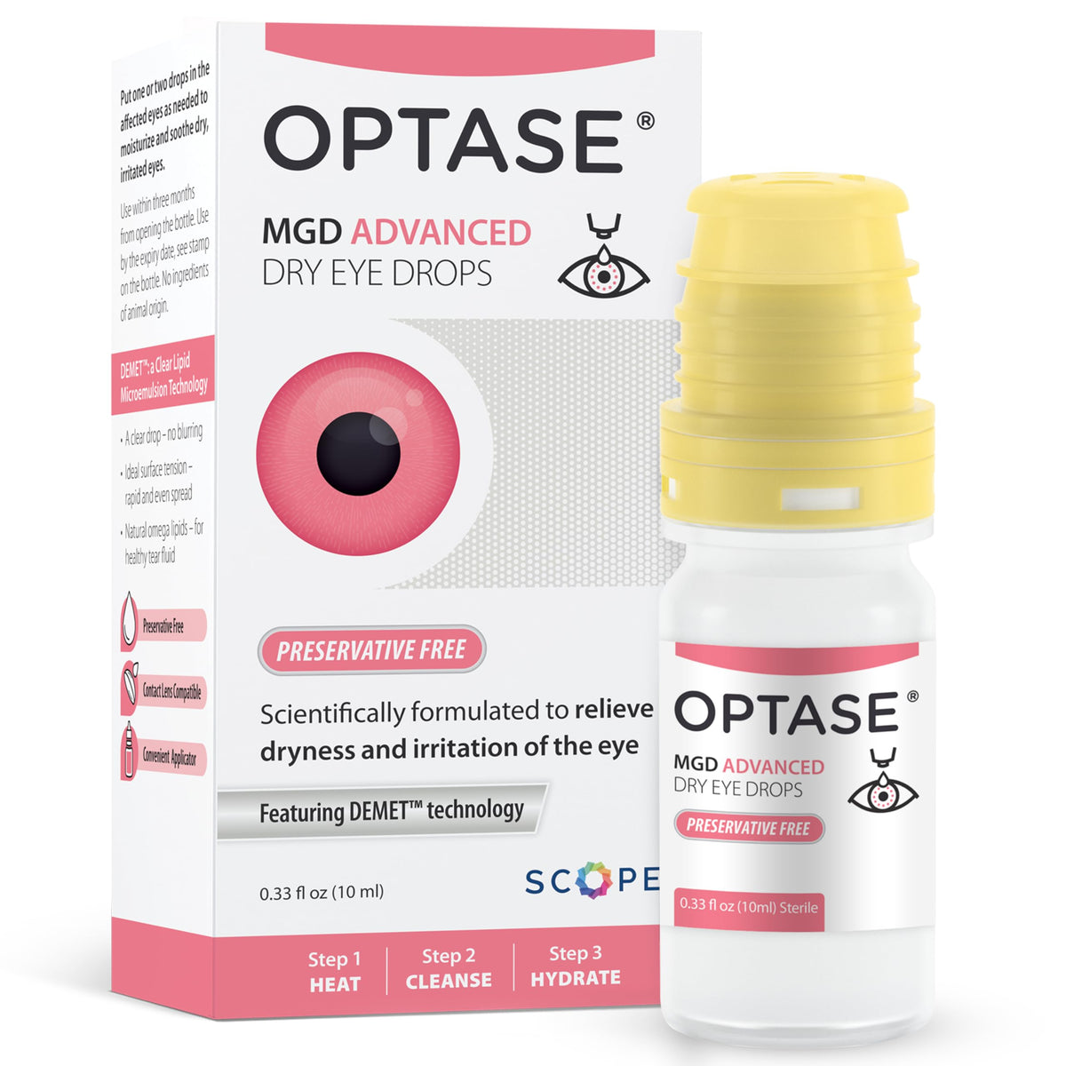 Optase MGD Advanced Dry Eye Drops bottle with multi-dose design for steady hydration.