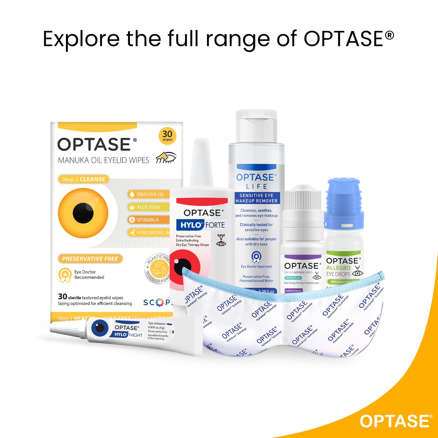 Optase preservative-free eyelid cleaning wipes for daily use.