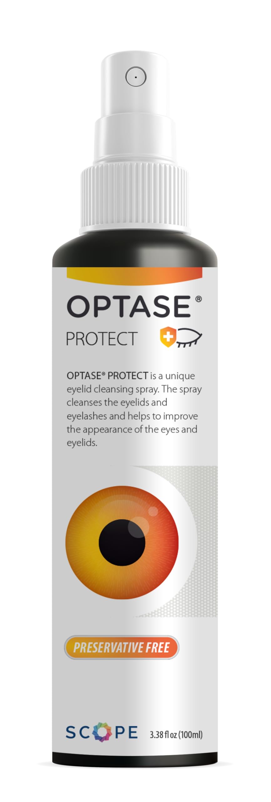 Optase Protect eyelid spray nozzle showing easy, no-rub application for irritated lids