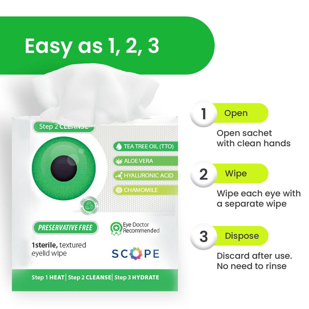 Optase TTO wipes used as gentle makeup remover around eyes.