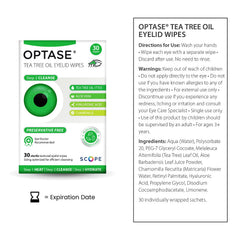 Optase TTO wipes individually wrapped for convenient daily care.