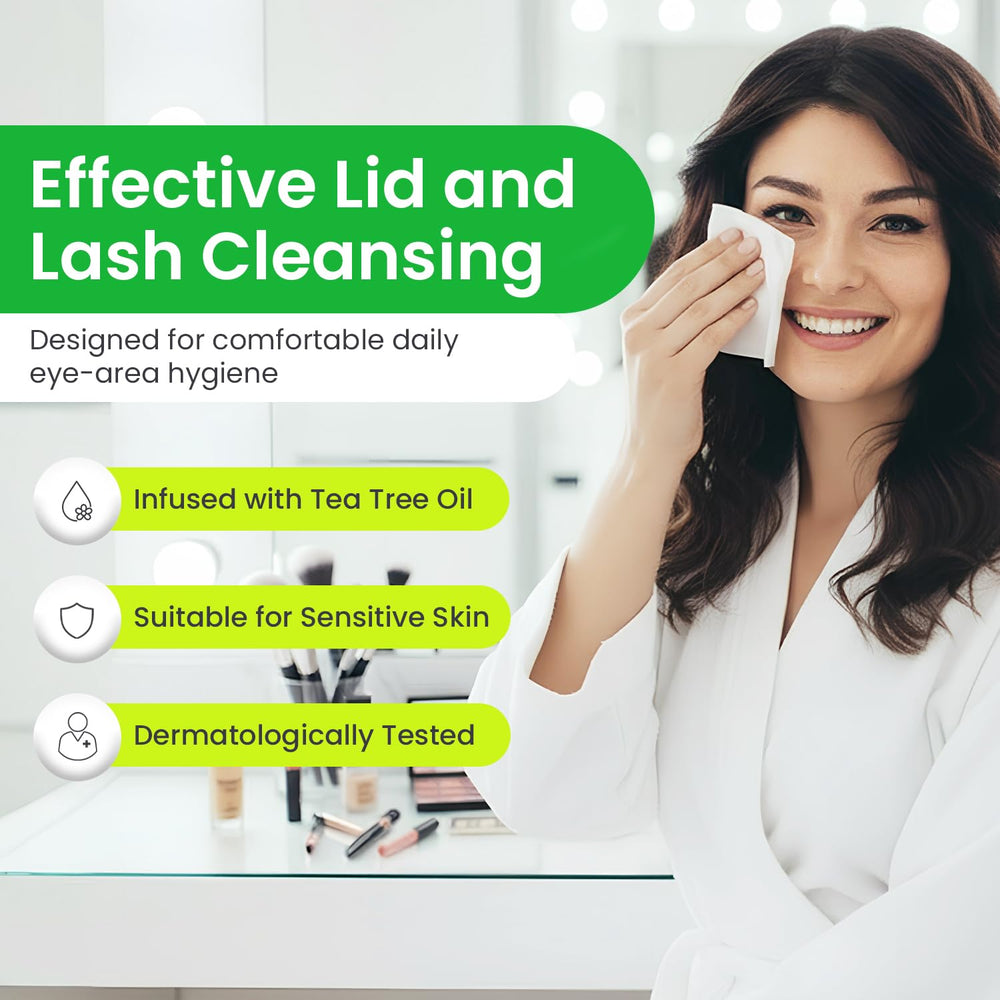 Optase TTO wipes with tea tree oil detail highlighting natural cleansing.