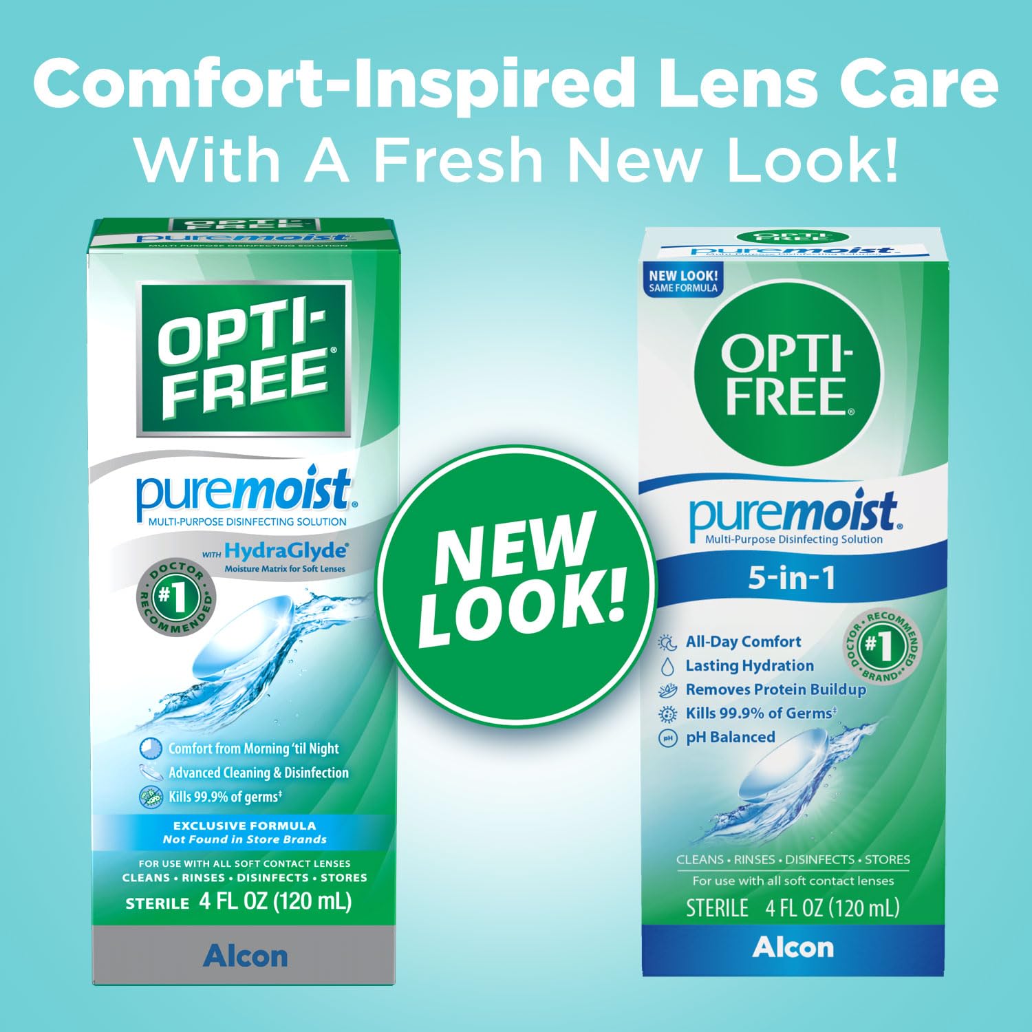 Opti-Free Puremoist bottle pour demonstrates easy lens care