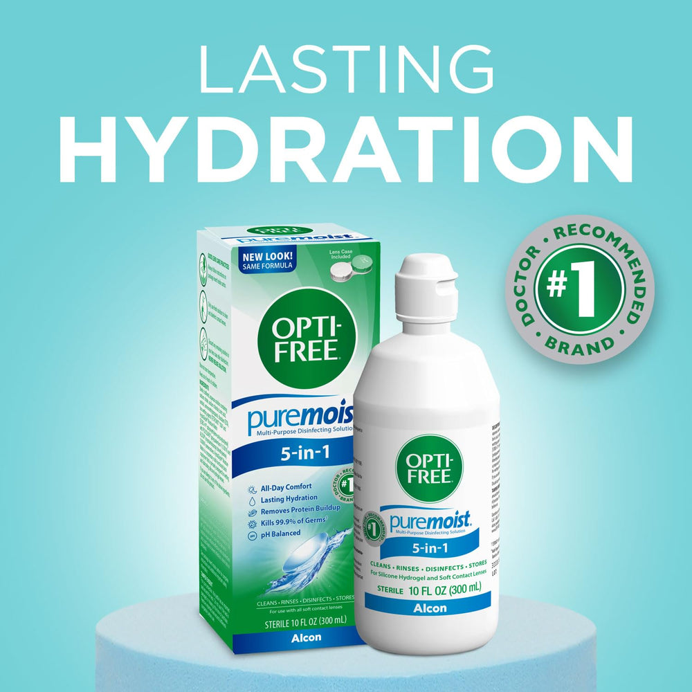 Opti-Free Puremoist Hydraglyde Moisture Matrix surrounds lenses for all-day comfort.