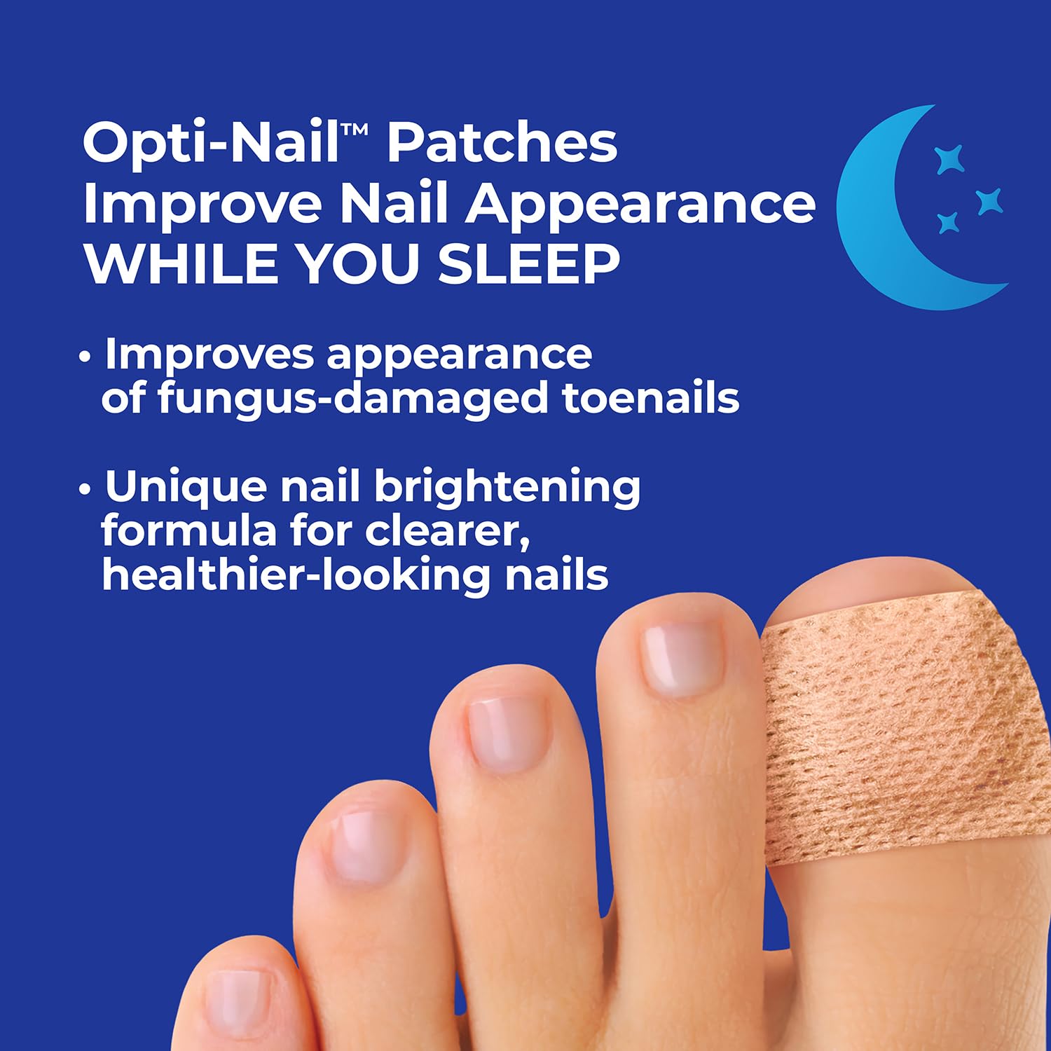 Opti-Nail close-up patch adhered to nail during overnight treatment.