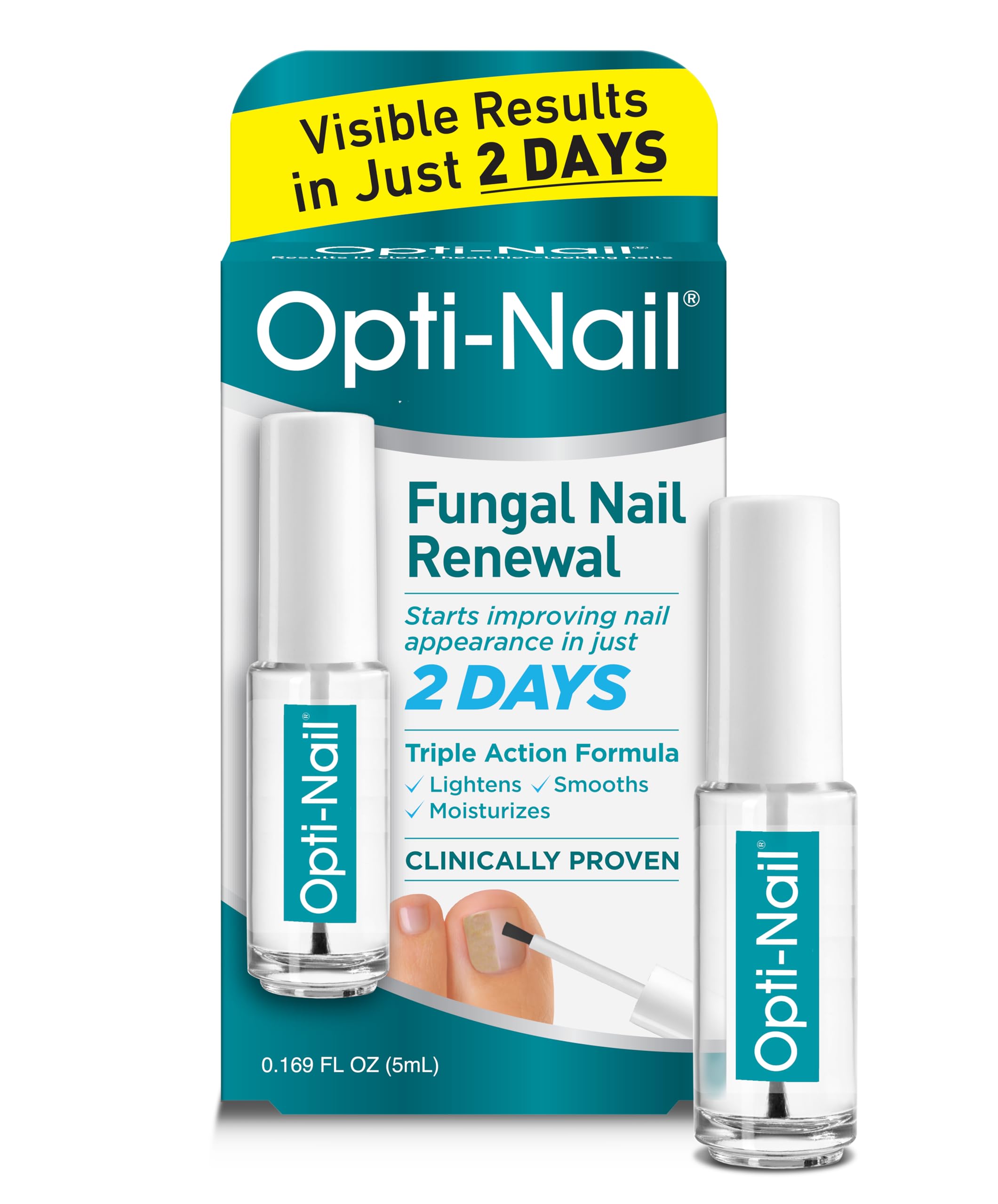 Opti-Nail nail-brightener with precision brush brightens discolored nails.