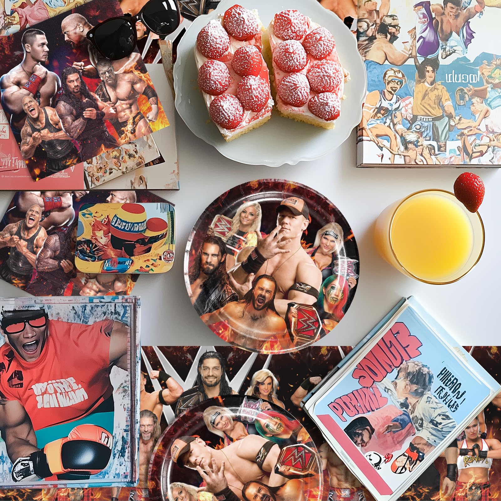 Optiacan wrestling banner, vibrant party signage for photo moments.