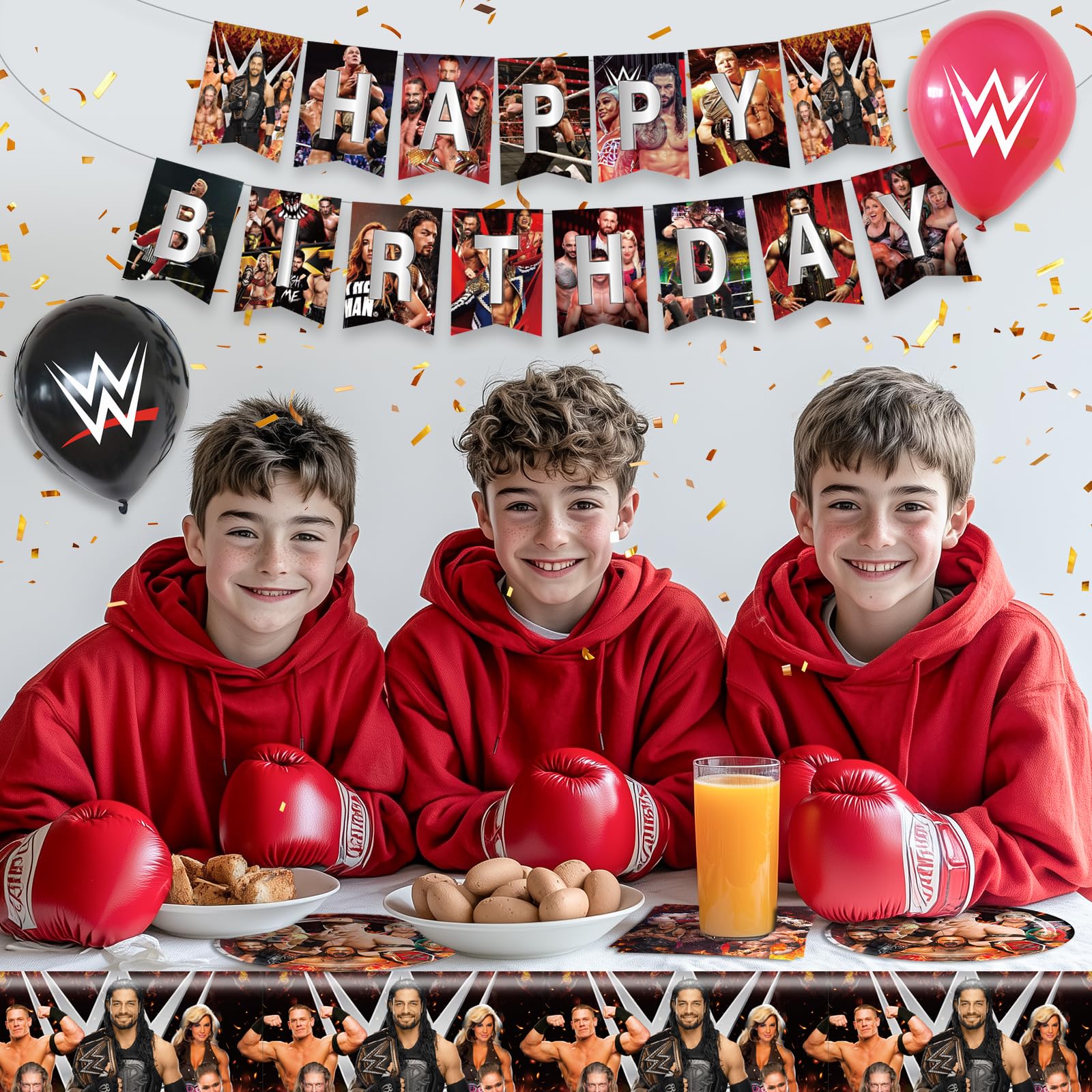 Optiacan wrestling party decor set, complete kit for immersive birthday celebrations.