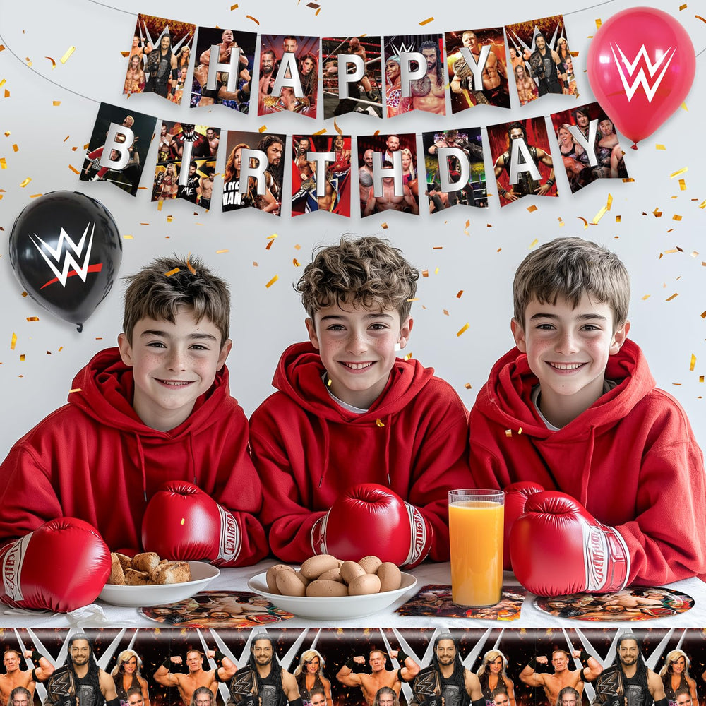 Optiacan wrestling party decor set, complete kit for immersive birthday celebrations.