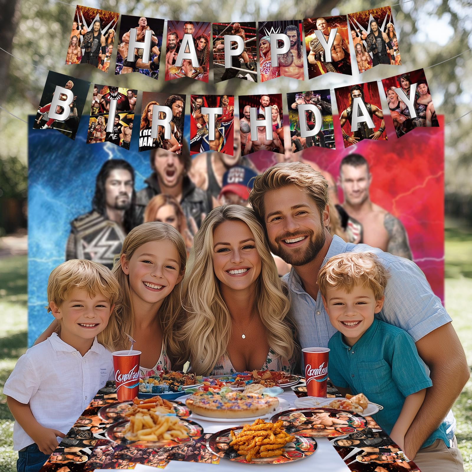 Optiacan wrestling party setup, convenient kit for quick decorating and entertaining.