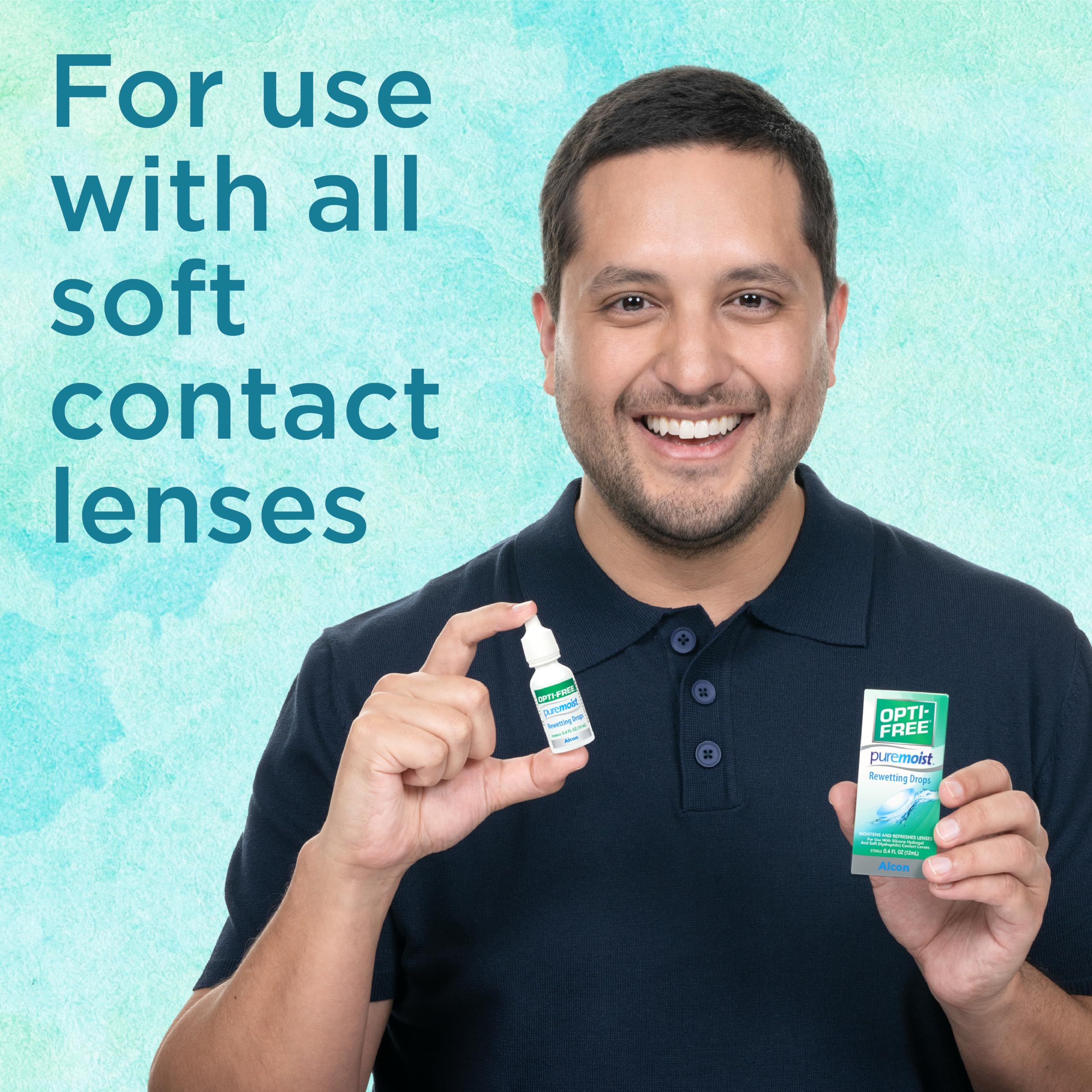 Product image highlighting compatibility with silicone hydrogel and soft lenses