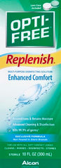 Opti-Free Replenish lens case shown for safe lens storage and disinfection.