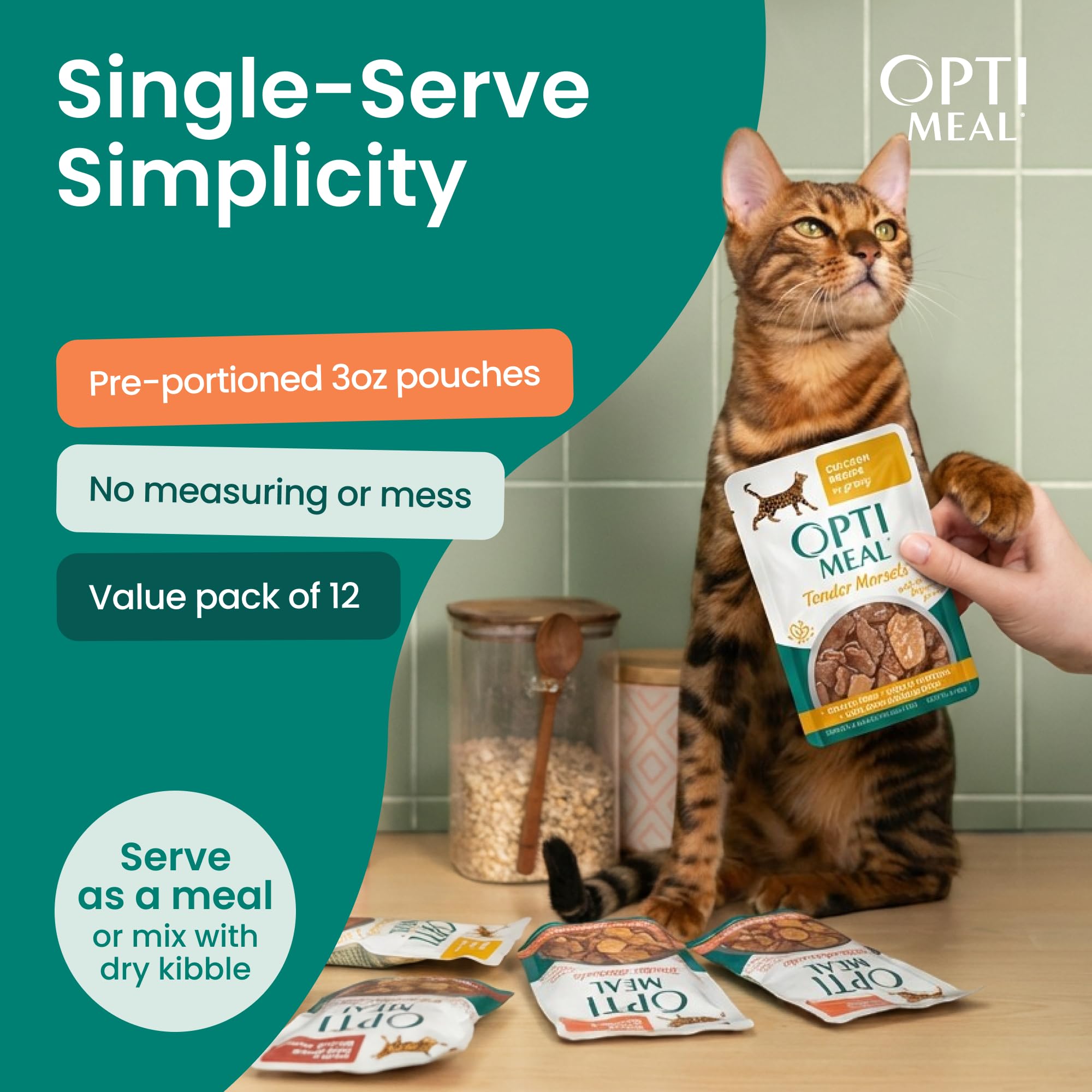 Optimeal prebiotic FOS and fiber support gentle digestion in real-food formula.