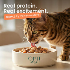Optimeal real protein in each pouch with savory gravy for cats