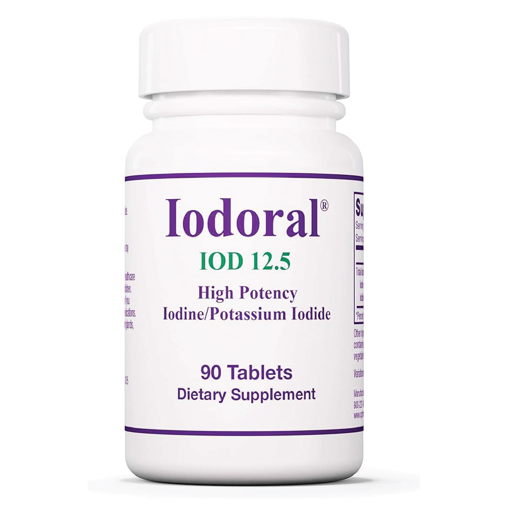 Optimox Iodoral 12.5 mg bottle shows high potency iodine for daily thyroid support.