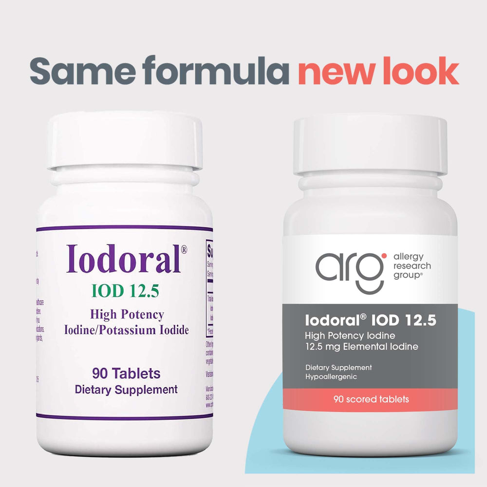 Closeup of Optimox Iodoral tablets highlighting gluten-free and soy-free formulation.