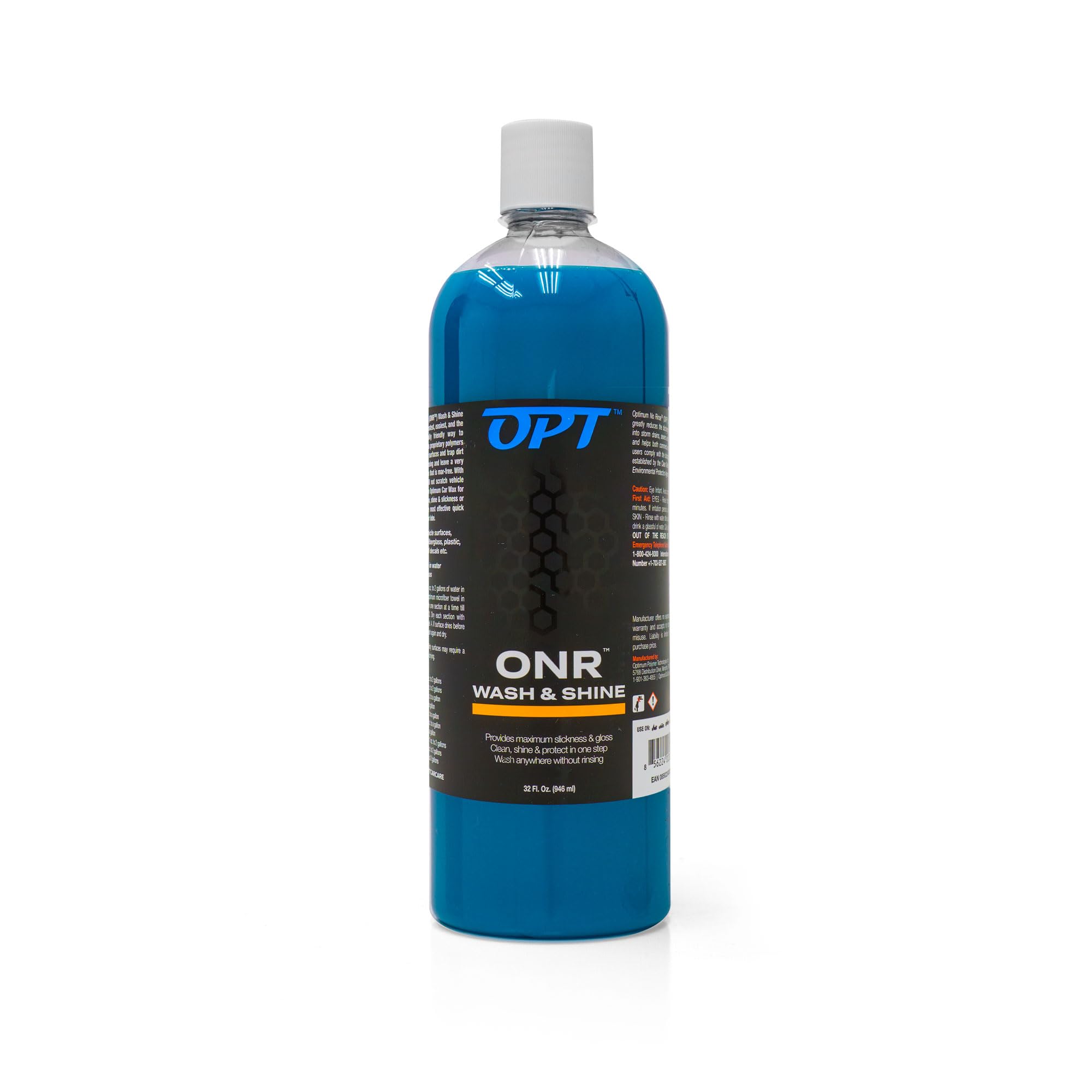 Optimum No Rinse Wash bottle pour showing quick, water-saving wash capability.