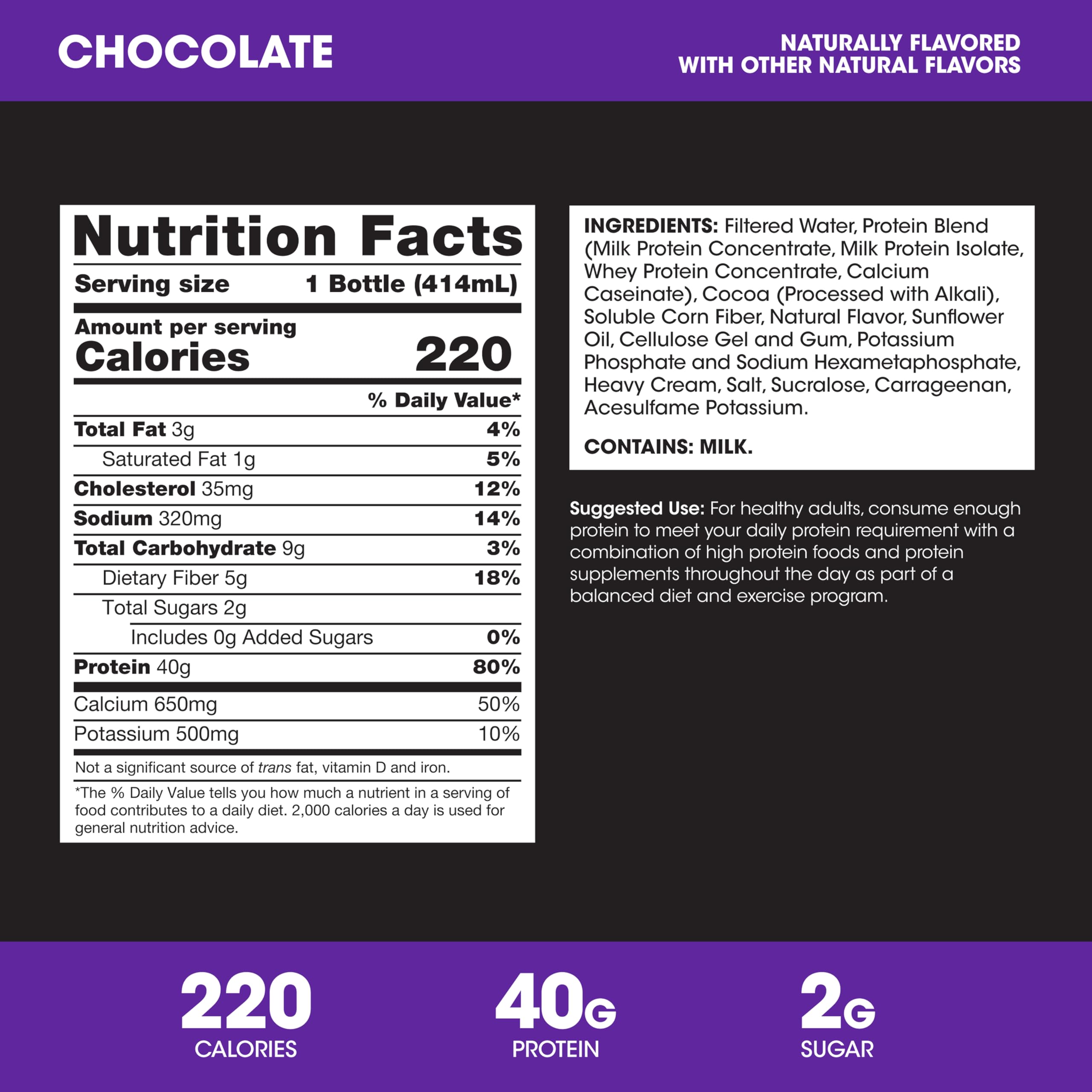 Optimum Nutrition 40g shake bottle back label shows nutrition details.