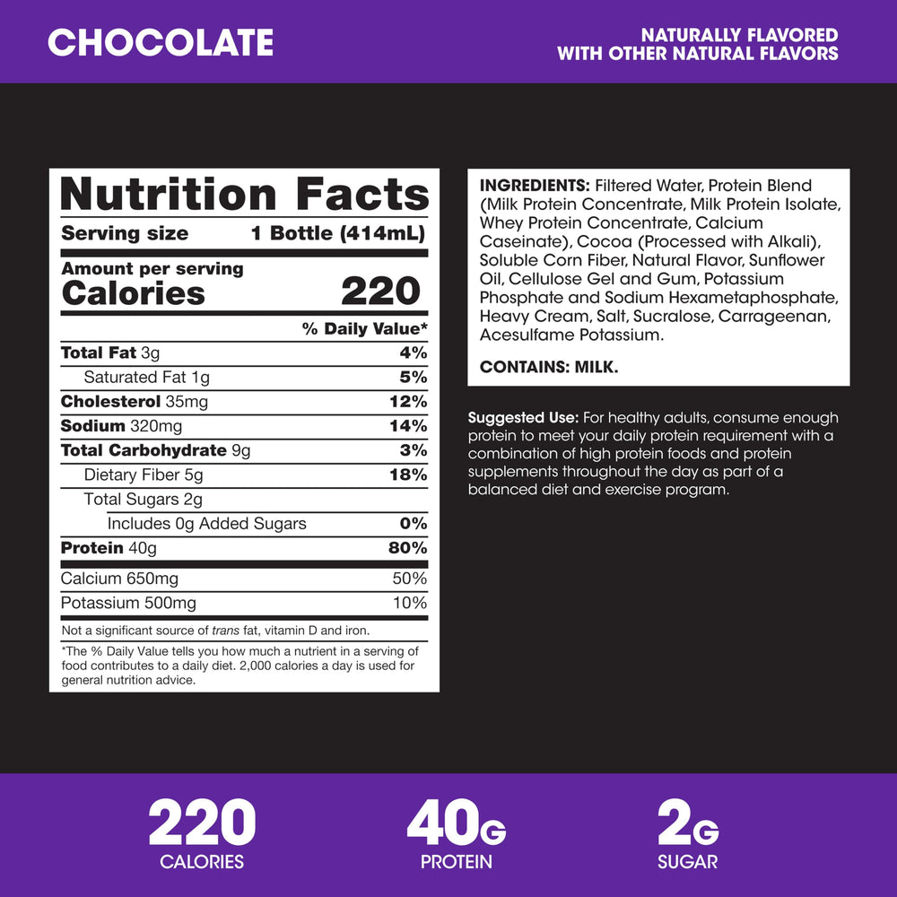 Optimum Nutrition 40g shake bottle back label shows nutrition details.