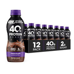 Optimum Nutrition 40g protein shake bottle front view for quick post-workout protein.