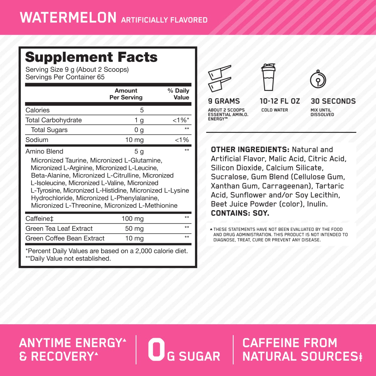 Optimum Nutrition Amino Energy amino blend graphic highlighting recovery support