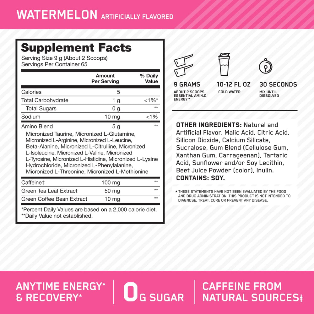 Optimum Nutrition Amino Energy amino blend graphic highlighting recovery support