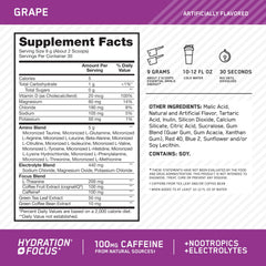 Optimum Nutrition Amino Energy bottle back showing nutrition and ingredients